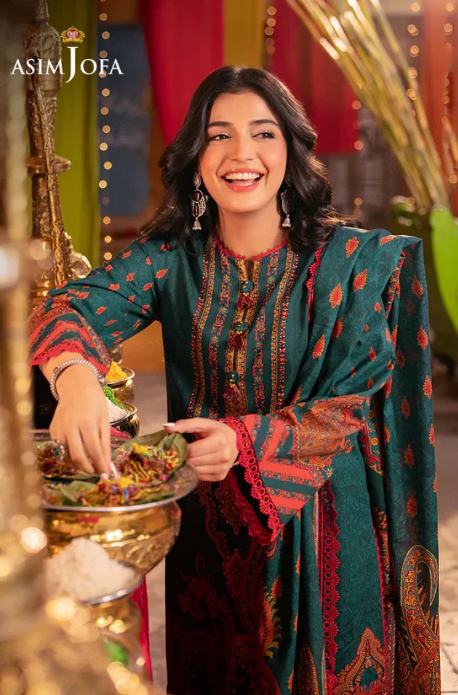 Asim Jofa - 3PC Karandi Printed Shirt With Karandi Printed Dupatta and Trouser - BFB0945