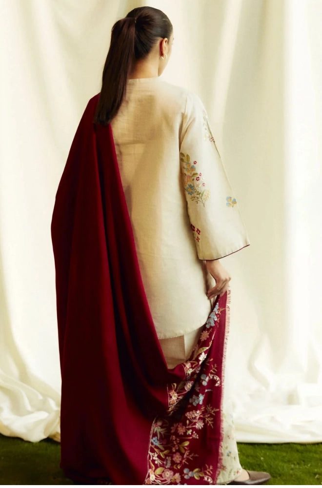 Zara Shahjahan - 3PC Dhanak Embroidered Suit - BFB01101