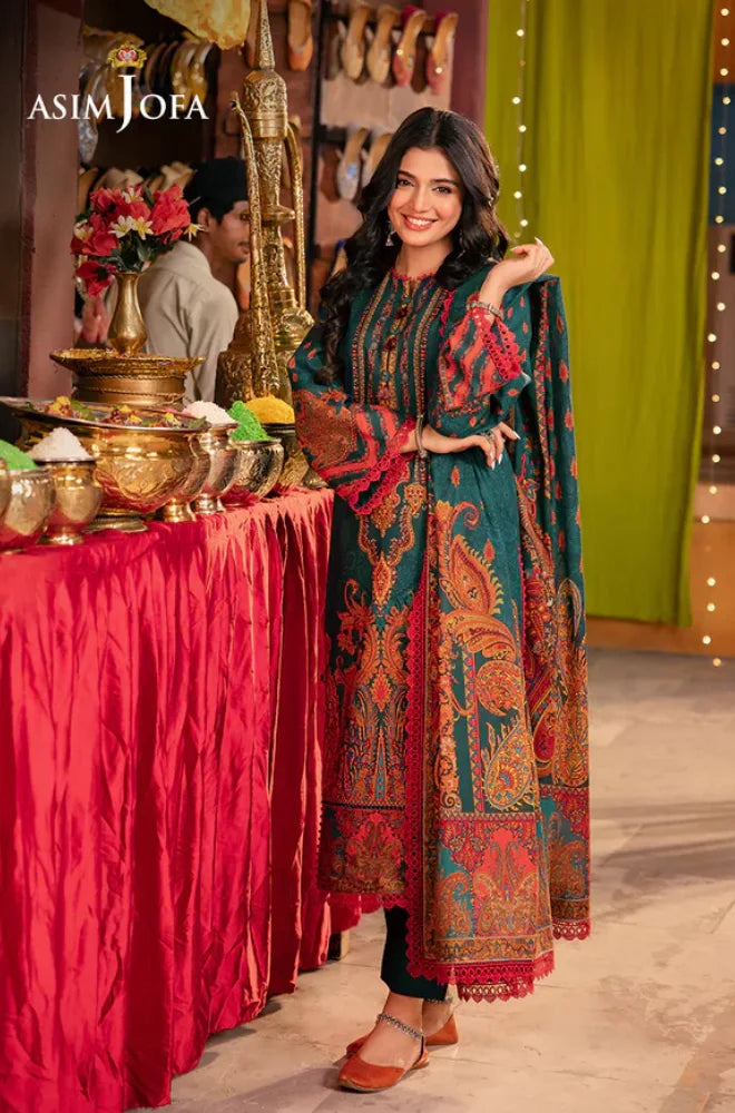 Asim Jofa - 3PC Karandi Printed Shirt With Karandi Printed Dupatta and Trouser - BFB0945