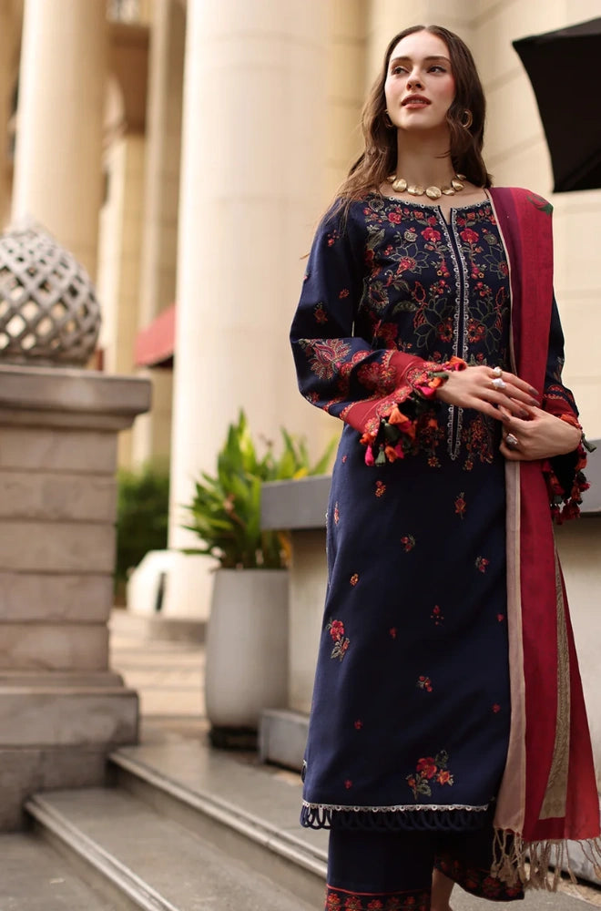 Charizma - 3PC Unstitched Dhanak Embroidered Shirt with Dhanak Embroidered Shawl and Embroidered Trouser - BFB01159