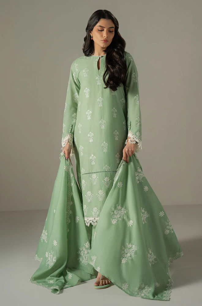 3PC Lawn Embroidered Shirt with Lawn Embroidered Dupatta and Trouser - BFB0675
