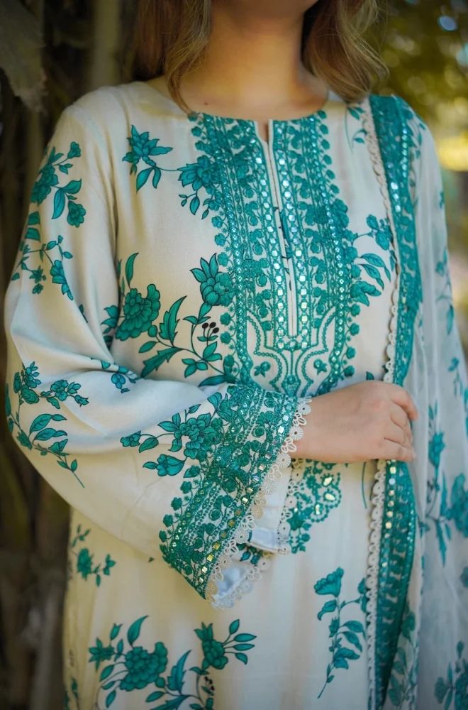 Aneelas - 3PC Lawn Printed Shirt with Lawn Printed Dupatta and Trouser - BFB0853