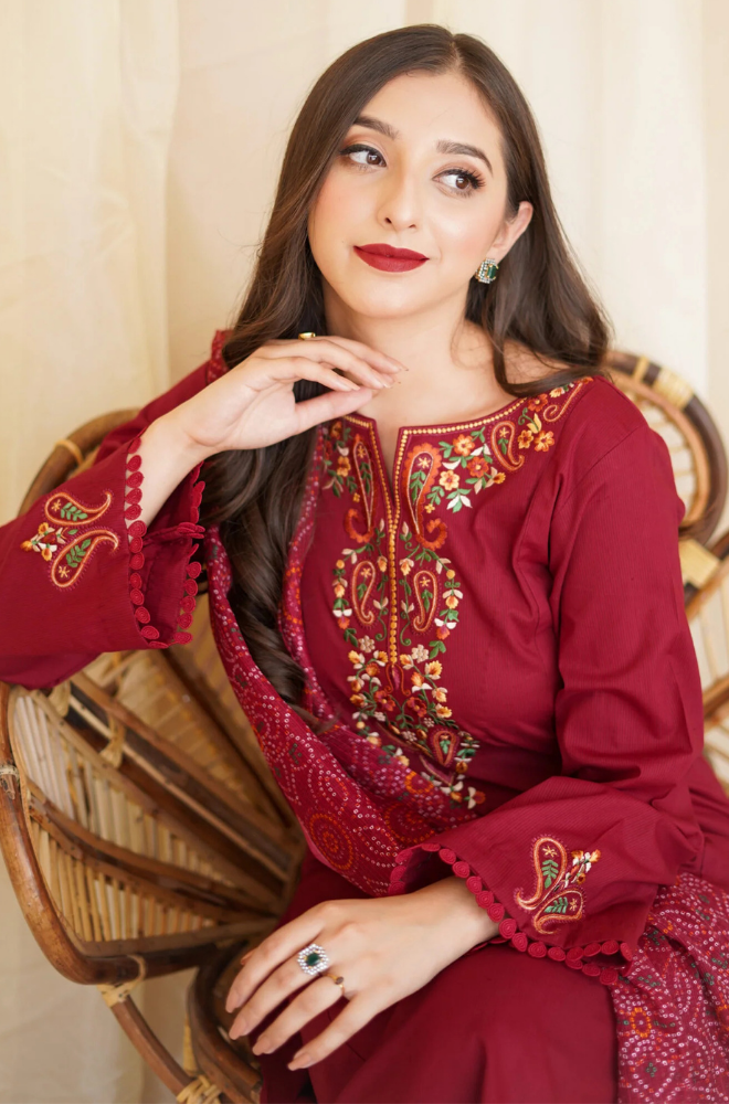 Asling - Winter 3PC Dhanak Embroidered Suit - BFB0412