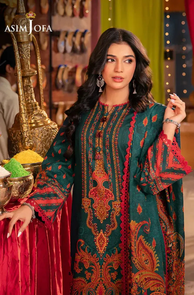 Asim Jofa - 3PC Karandi Printed Shirt With Karandi Printed Dupatta and Trouser - BFB0945