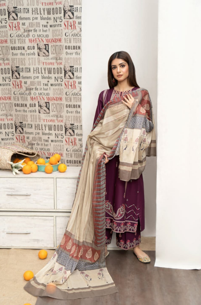 URGE - Winter 3PC Dhanak Embroidered Suit - BFB0494