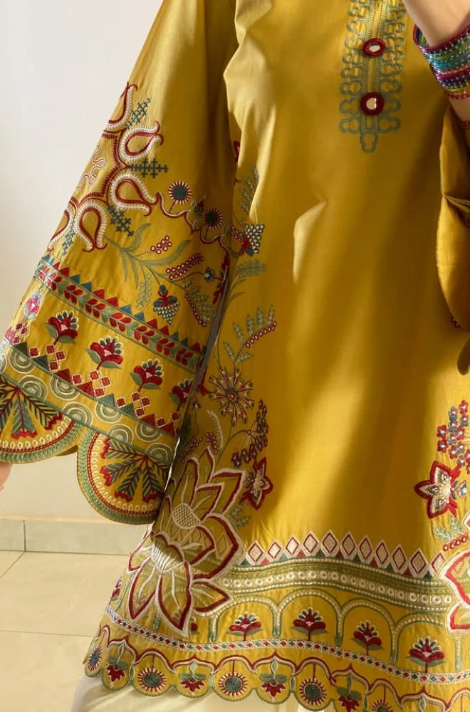 Safinaz - 3PC Dhanak Embroidered Shirt With Wool Printed Dupatta and Trouser - BFB01091