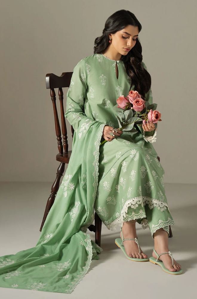 3PC Lawn Embroidered Shirt with Lawn Embroidered Dupatta and Trouser - BFB0675