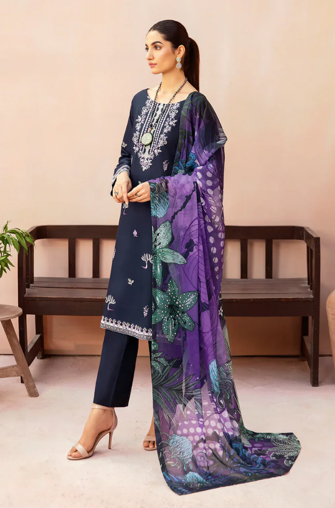 AFSANAH - 3PC Lawn Embroidered Suit - BFB0225