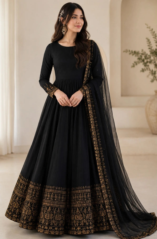 BlueFery - 3PC Embroidered Lawn Frock With Chiffon Dupatta and Trouser - BFB0978