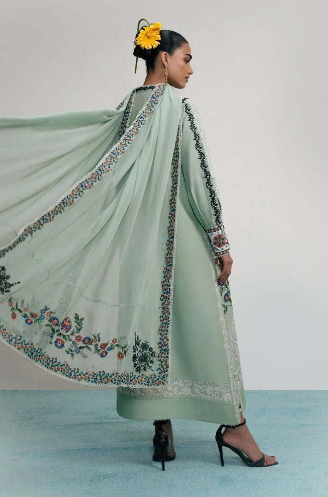 Jugnu - 3PC Dhanak Embroidered Shirt With Chiffon Embroidered Dupatta and Trouser - BFB01060