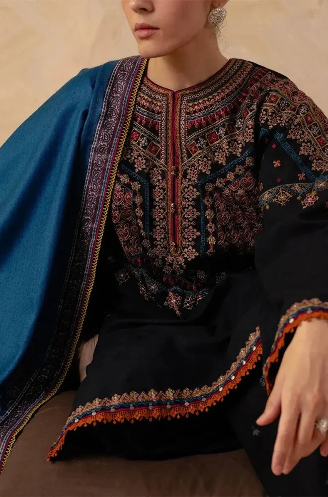 Zara Shahjahan - 3PC Dhanak Embroidered Shirt With Twill Printed Dupatta and Trouser - BFB0916