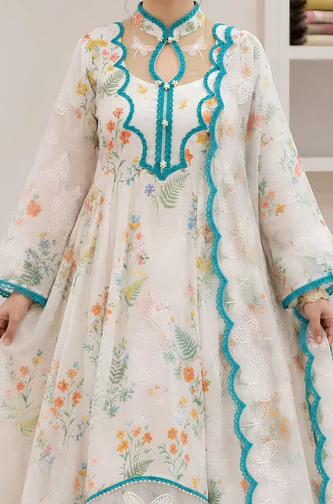 BlueFery - 3PC Lawn Printed Frock With Lawn Dupatta and Trouser - BFB0922