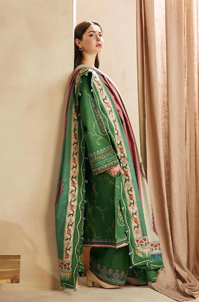 Zara Shahjahan - 3PC Dhanak Embroidered Shirt With Dhanak Printed Dupatta and Trouser - BFB0850