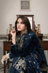 Azure - 3PC Velvet Embroidered Shirt With Organza Embroidered Dupatta - BFFC200