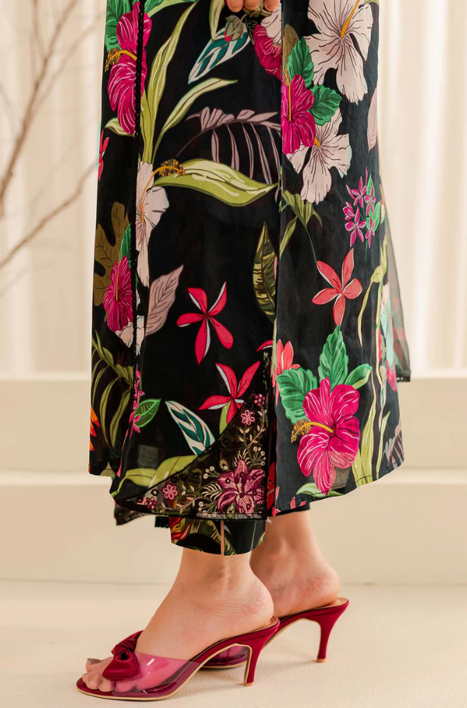 Baroque - Winter 3PC Black Khaddar Digital Printed Dress - BFU0457