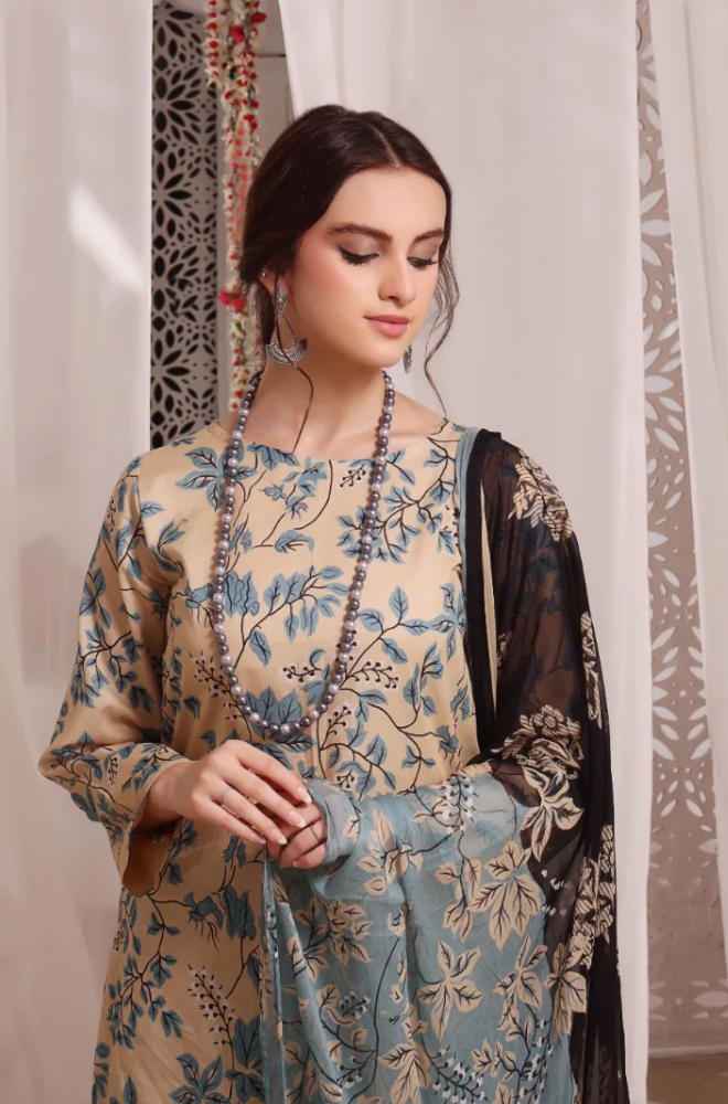 Sapphire - 3PC Shamoz Silk Print Suit - BFB0101