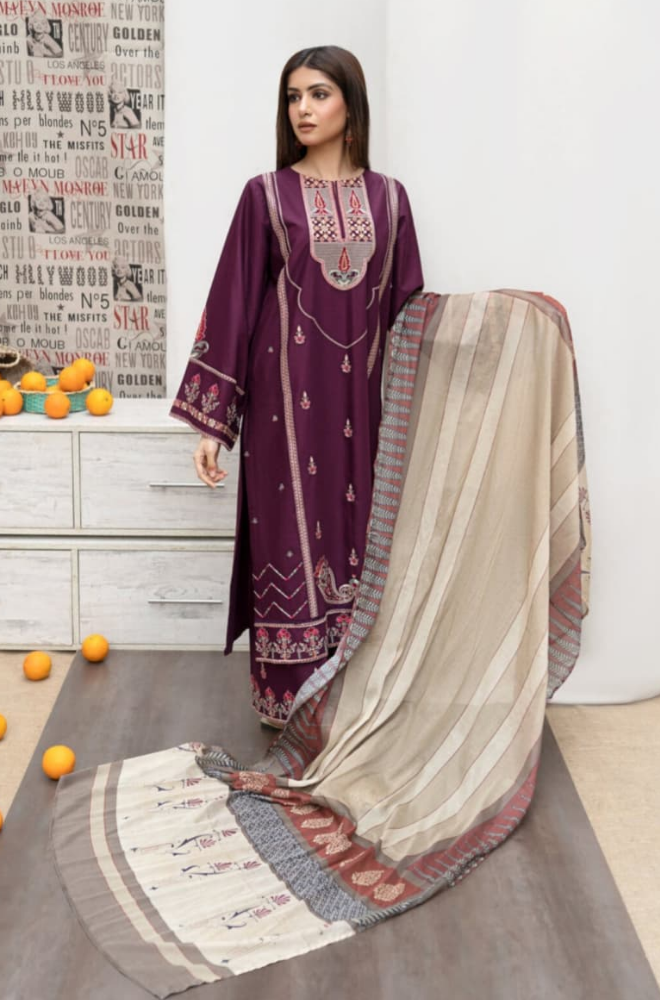 URGE - Winter 3PC Dhanak Embroidered Suit - BFB0494