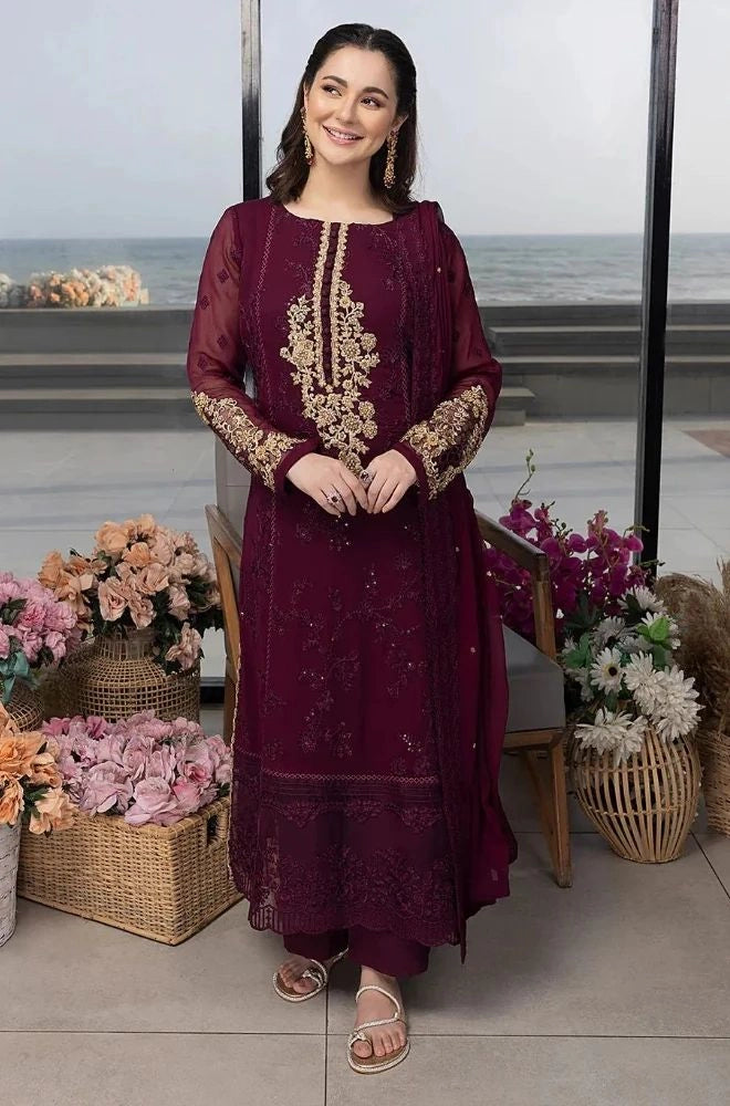 AZURE - 3PC Summer Lawn Embroidered Shirt with Chiffon Embroidered Dupatta and Trouser - BFB0795