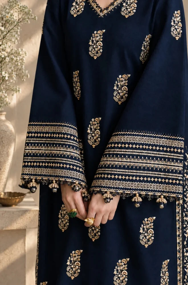 Zaib - 3PC Unstitched Dhanak Embroidered Shirt with Dhanak Embroidered Shawl and Embroidered Trouser - BFB01160