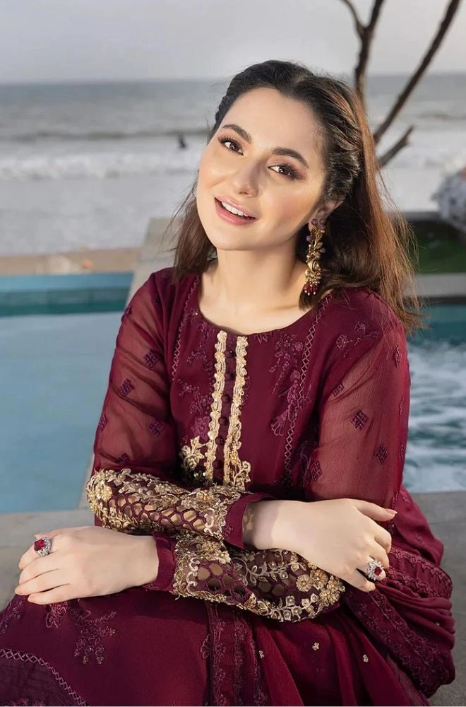 AZURE - 3PC Summer Lawn Embroidered Shirt with Chiffon Embroidered Dupatta and Trouser - BFB0795