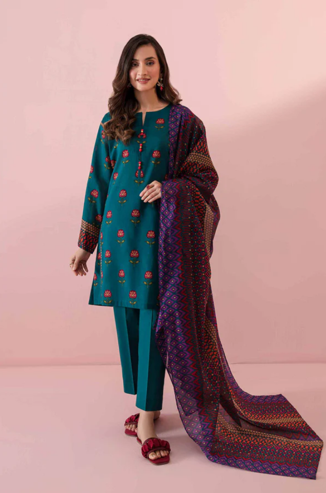 NishatLinen - 3PC Dhanak Embroidered Suit - BFB0131