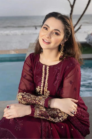 AZURE - 3PC Summer Lawn Embroidered Shirt with Chiffon Embroidered Dupatta and Trouser - BFB0795