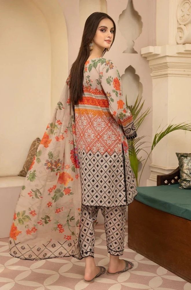 Aneelas - 3PC Lawn Printed Shirt with Lawn Printed Dupatta and Trouser - BFB0854