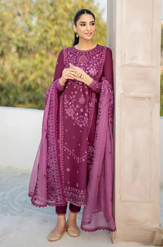 Cross Stitch - 3PC Dhanak Embroidered Shirt With Organza Embroidered Dupatta and Trouser - BFB0905