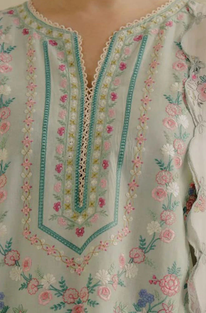 COCO BY ZARA SHAHJAHAN - 3PC Lawn Embroidered Shirt with Chiffon Printed Dupatta and Trouser - BFB0635