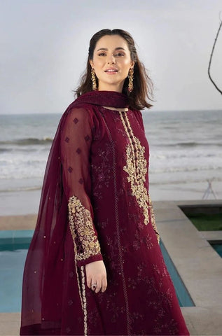 AZURE - 3PC Summer Lawn Embroidered Shirt with Chiffon Embroidered Dupatta and Trouser - BFB0795