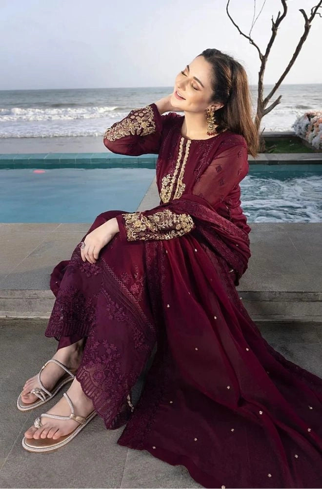 AZURE - 3PC Summer Lawn Embroidered Shirt with Chiffon Embroidered Dupatta and Trouser - BFB0795