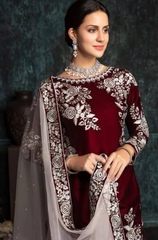 Boraque -Winter 3PC Velvet Embroidered Suit - BFB0559