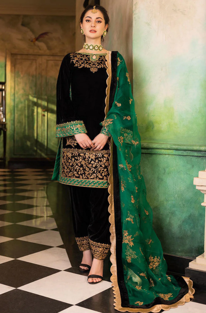 Baroque - 3PC Velvet Embroidered Shirt With Organza Embroidered Dupatta and Trouser - BFB0173
