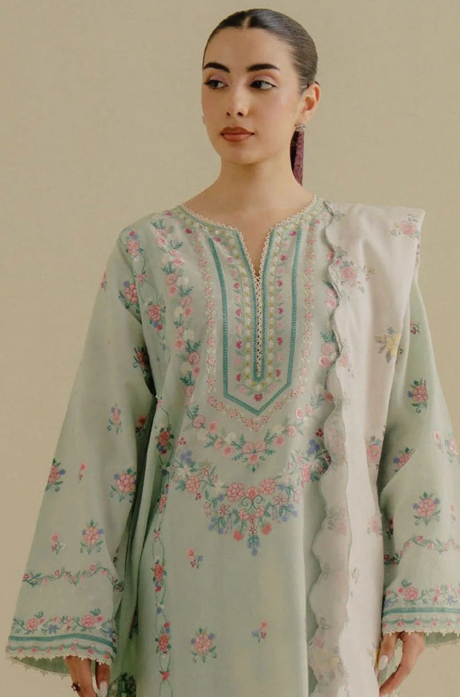COCO BY ZARA SHAHJAHAN - 3PC Lawn Embroidered Shirt with Chiffon Printed Dupatta and Trouser - BFB0635