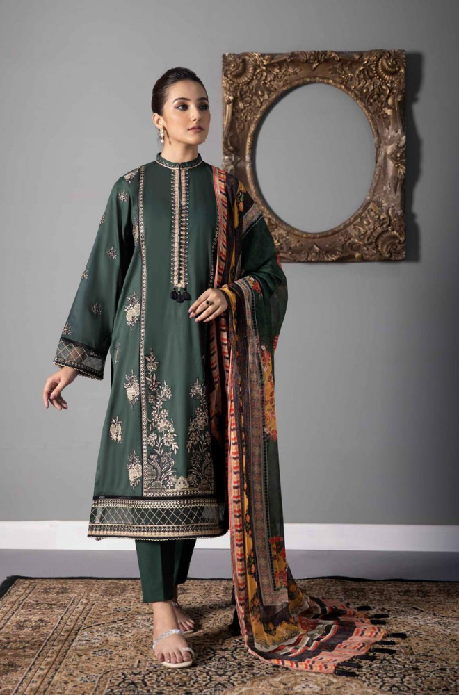 NishatLinen - 3PC Dhanak Embroidered Suit - BFB0152