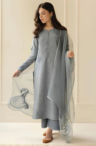 DYOT - 3PC Summer Lawn Embroidered Shirt with Organza Embroidered Dupatta and Trouser - BFB0796