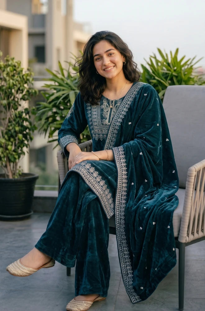 STITCHED - Nayelle 3PC Velvet Dress - FVL-01