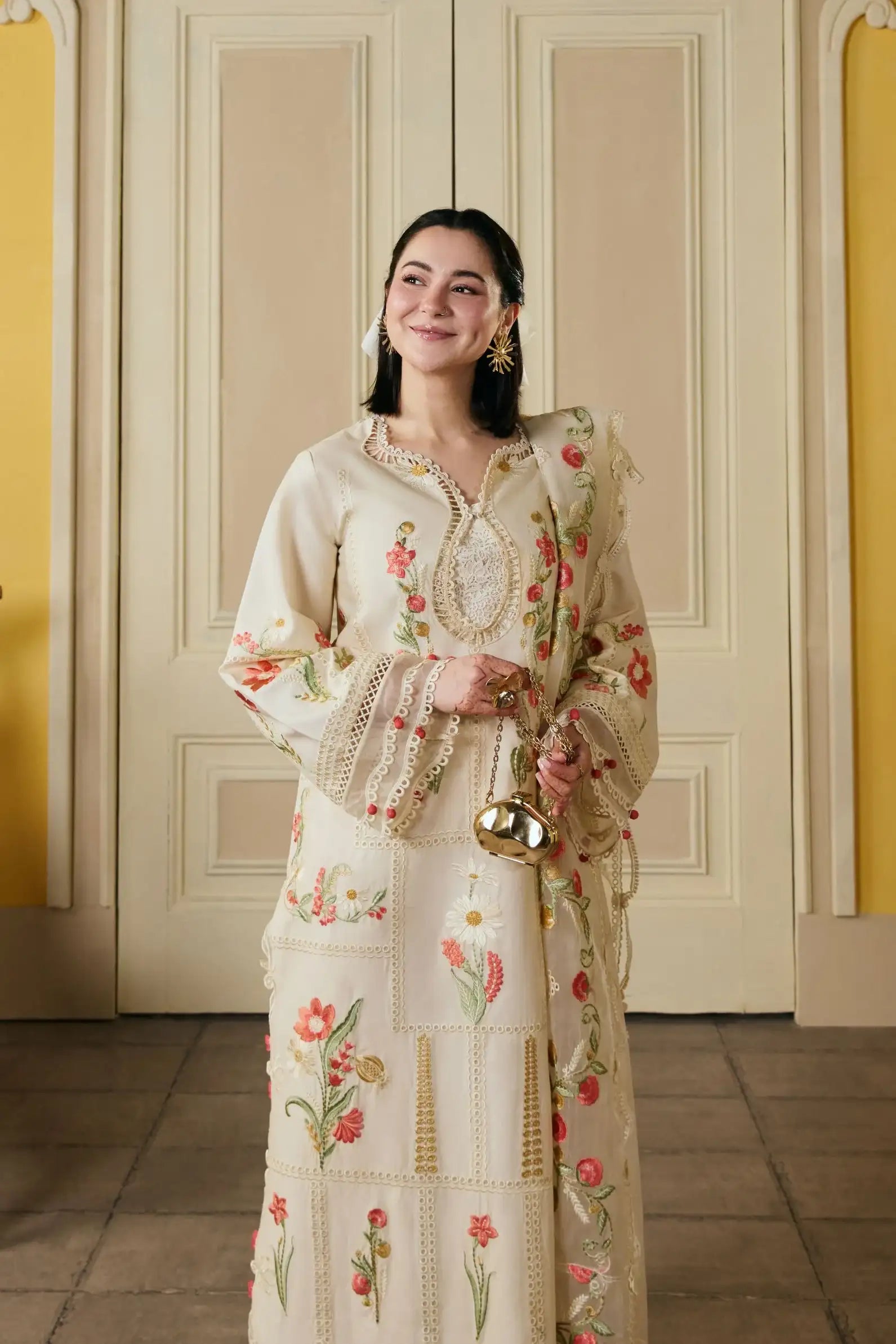 Maryam Hussain - 3PC Lawn Embroidered Shirt With Organza Embroidered Dupatta and Trouser - BFB0826