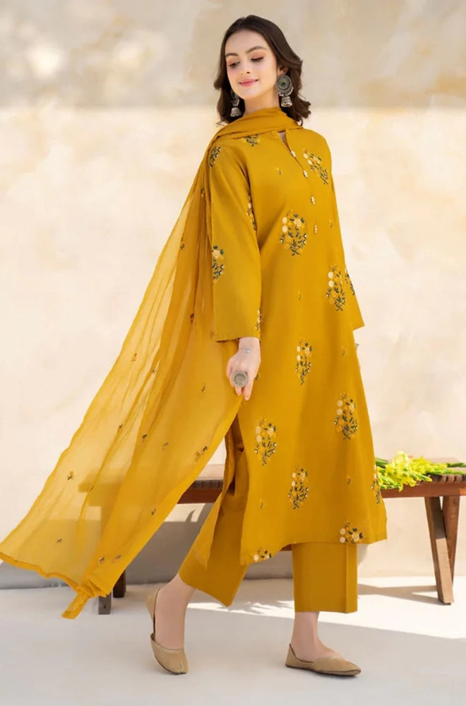 Lazuli - 3PC Dhanak Embroidered Shirt With Chiffon Embroidered Dupatta and Trouser - BFB0904