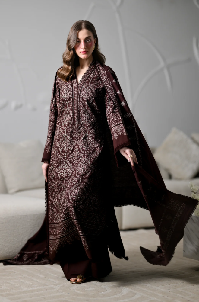 Zaib - 3PC Dhanak Embroidered Shirt With Dhanak Embroidered Dupatta and Trouser - BFB01122