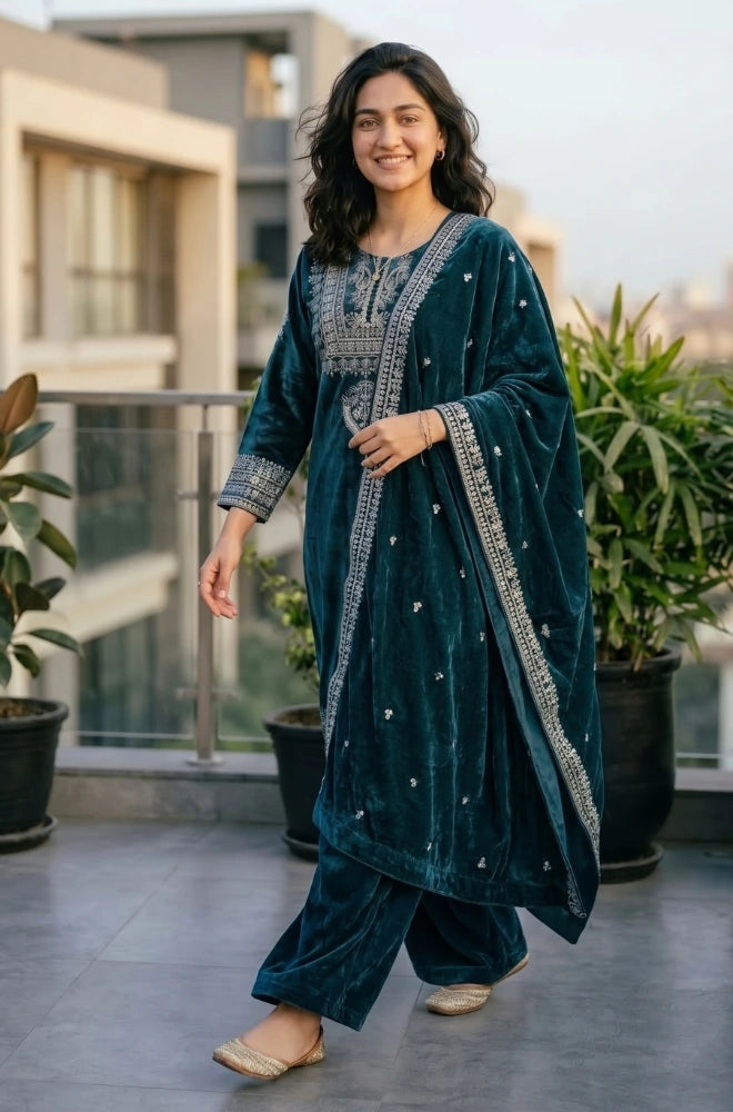 STITCHED - Nayelle 3PC Velvet Dress - FVL-01