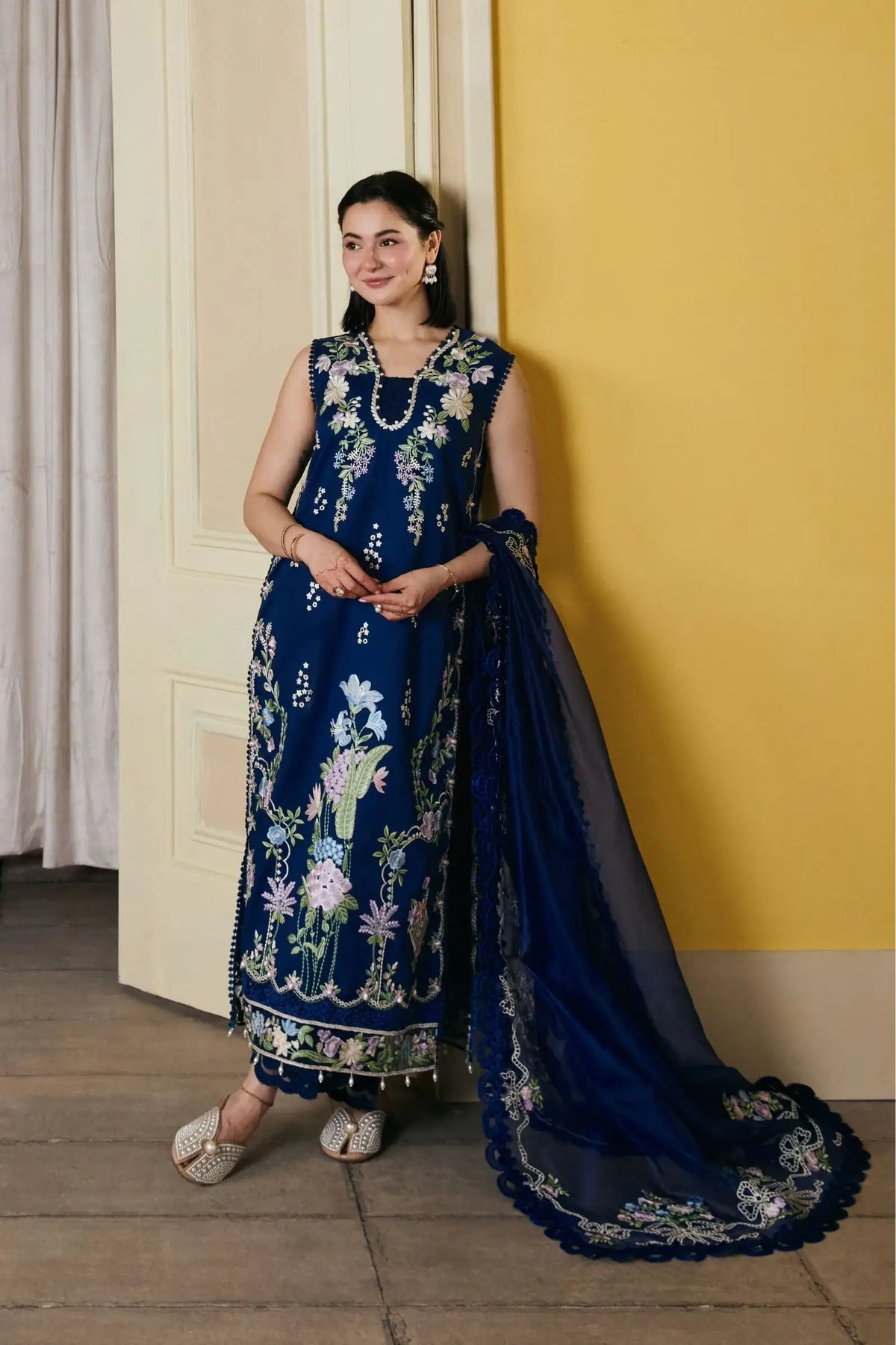 Maryam Hussain - 3PC Lawn Embroidered Shirt with Cotton Net Embroidered Dupatta and Trouser - BFB0828