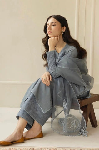 DYOT - 3PC Summer Lawn Embroidered Shirt with Organza Embroidered Dupatta and Trouser - BFB0796