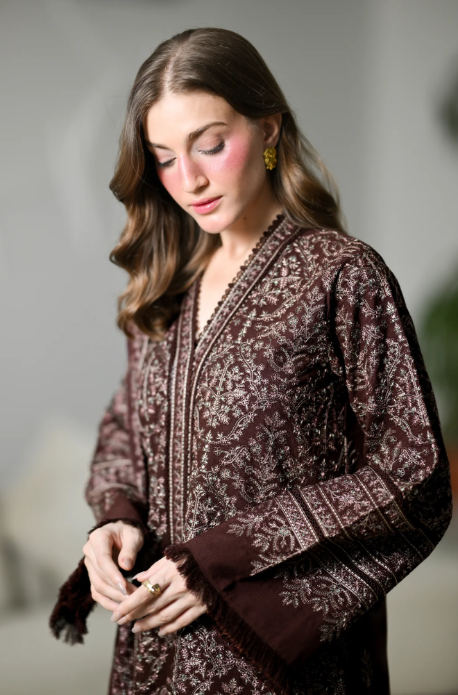 Zaib - 3PC Dhanak Embroidered Shirt With Dhanak Embroidered Dupatta and Trouser - BFB01122