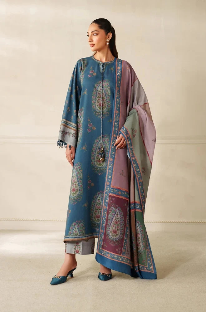 Baroque -  3PC Karandi Printed Shirt With Karandi Printed Dupatta and Trouser - BFB0948