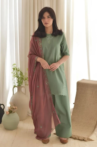 LAAM - 3PC Summer Lawn Embroidered Shirt with Chiffon Embroidered Dupatta and Trouser - BFB0797