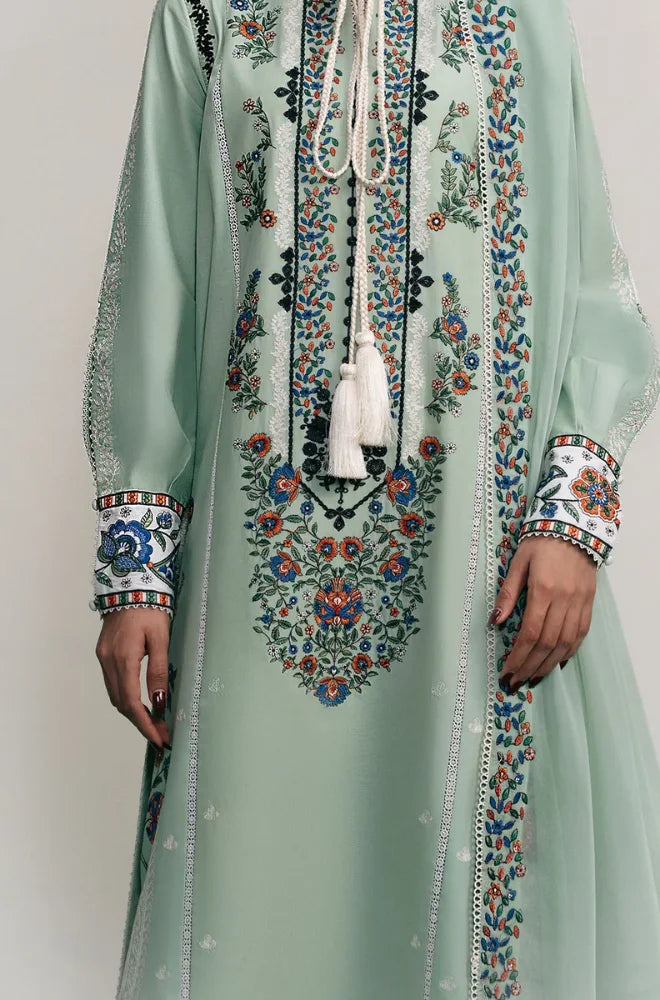 Jugnu - 3PC Dhanak Embroidered Shirt With Chiffon Embroidered Dupatta and Trouser - BFB01060