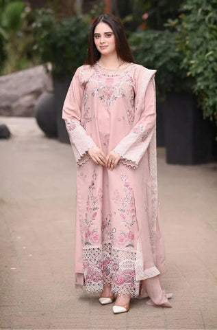 LIBAAS - 3PC Summer Lawn Embroidered Shirt with Chiffon Embroidered Dupatta and Trouser - BFB0784