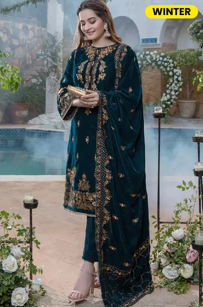 Boraque - Winter 3PC Velvet Embroidered Suit - BFB0168