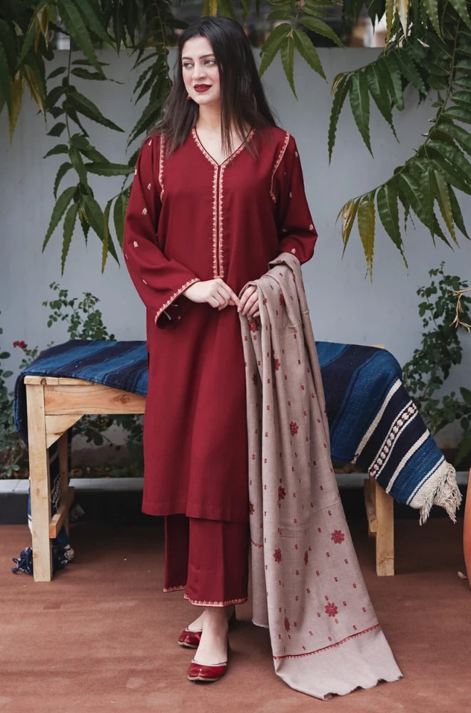 Asling - 3PC Dhanak Embroidered Shirt With Dhanak Embroidered Dupatta and Trouser - BFB0877